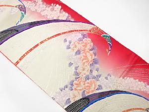 孔雀に花模様織り出し袋帯